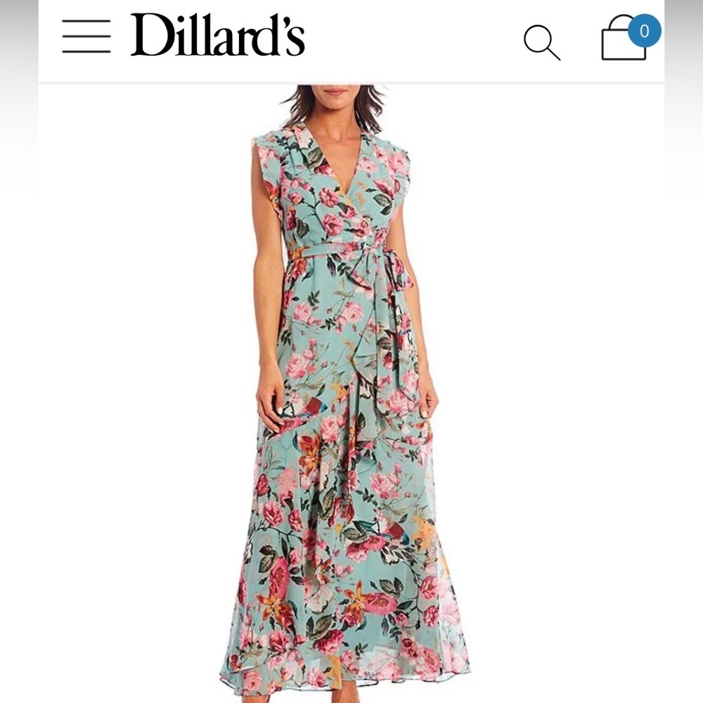Floral Print Wrap Tie Waist Cap Sleeve Surplice V-Neck Ruffle Front Maxi Dress